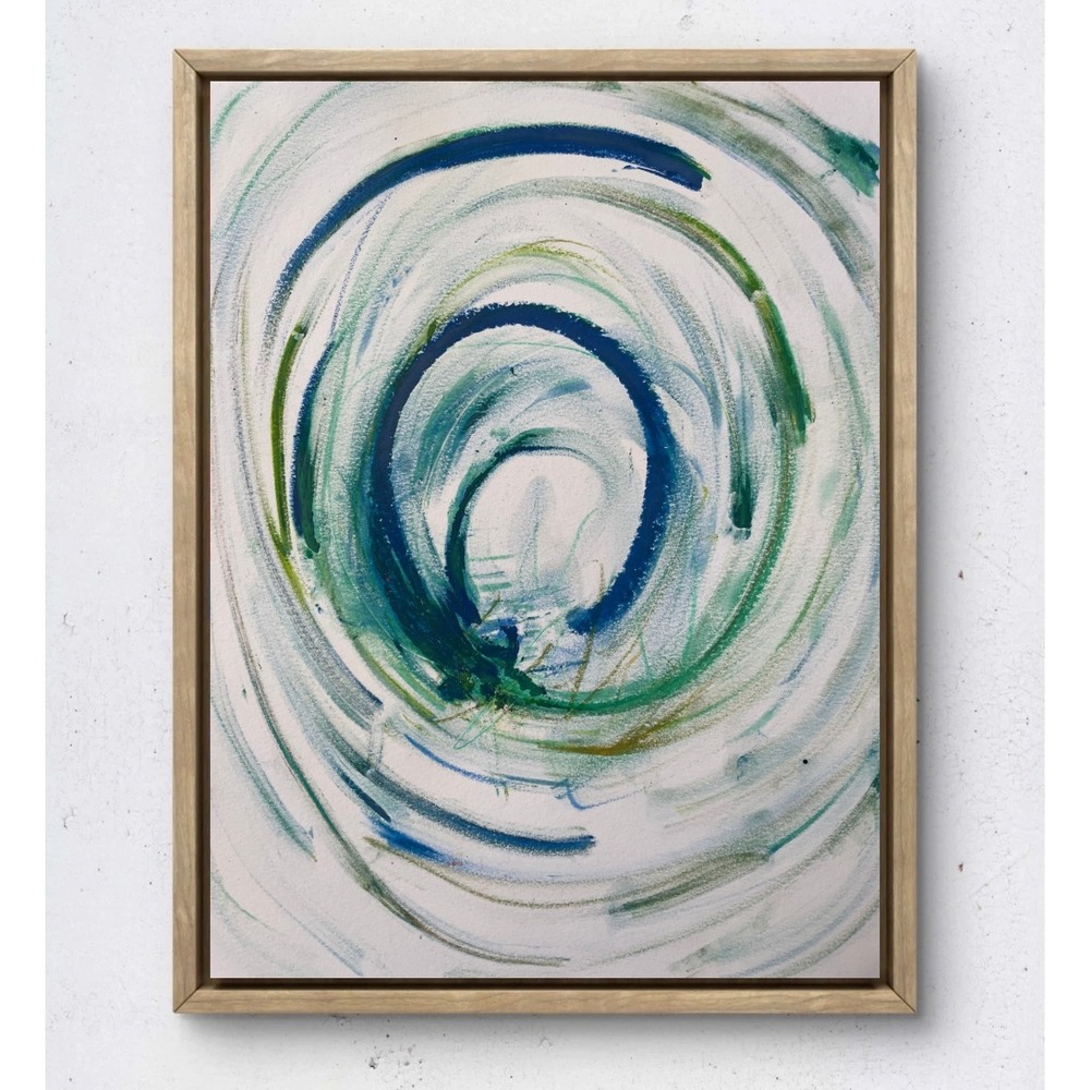 Original Abstract Spiritual Swirl Painting Blue Green 9x12 Paper Art